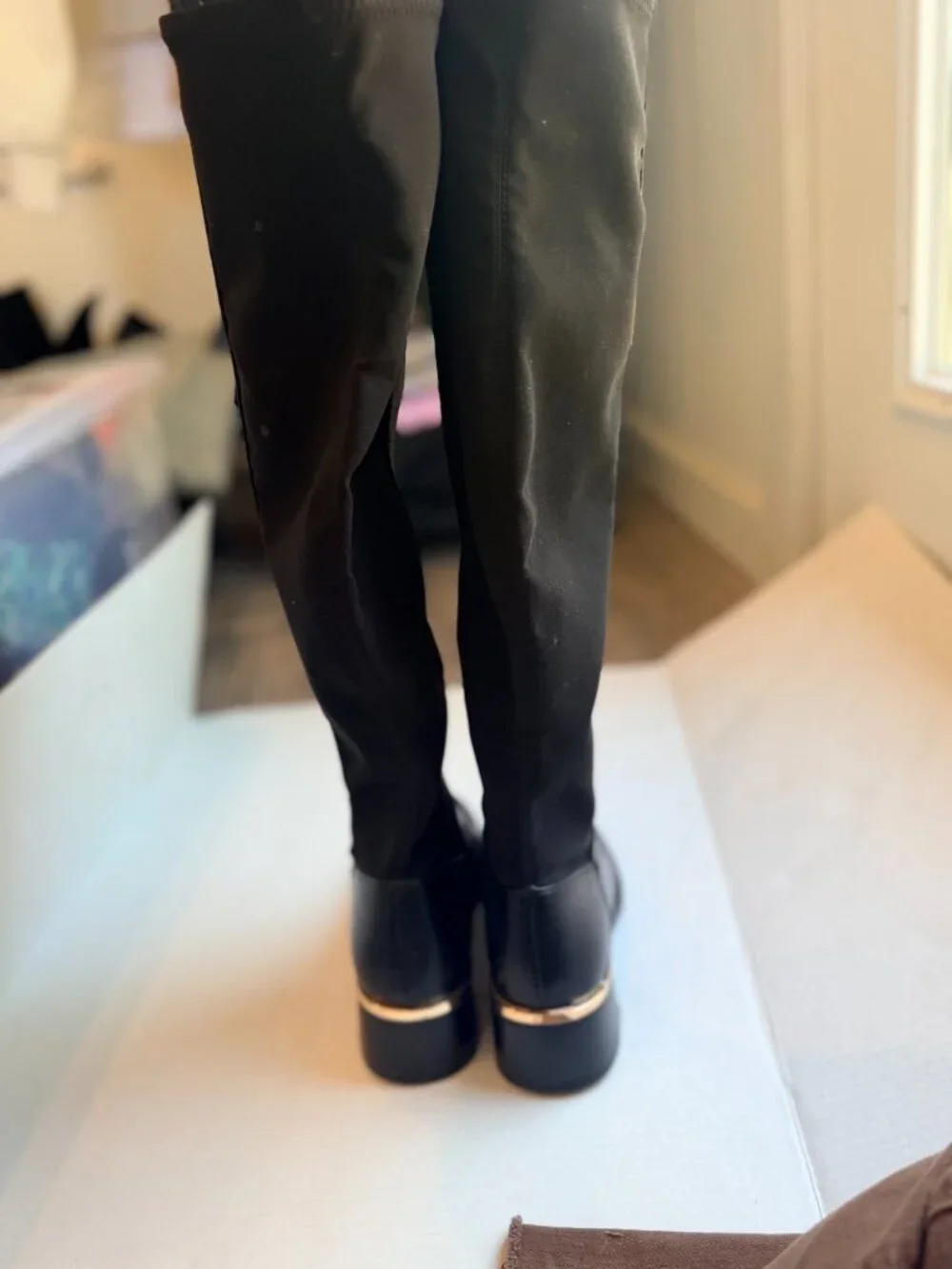 Unisa Collean Black Over The Knee Stretch Tall Boots Flat Low Heel Size 7.5